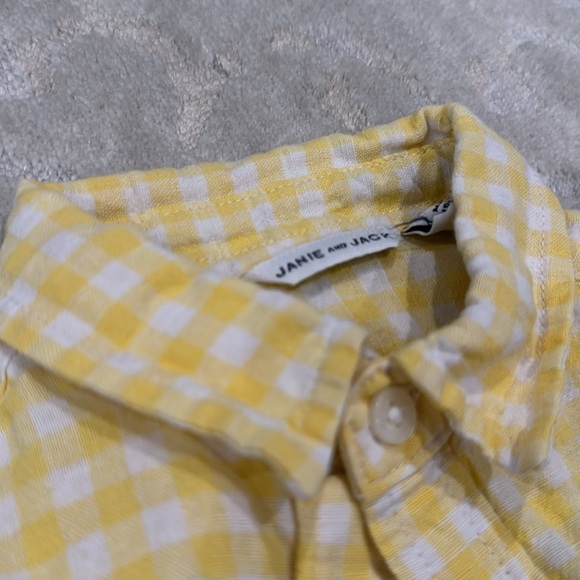 Janie and Jackie, yellow and white checkered shirt, long sleeve linen - Picture 2 of 4